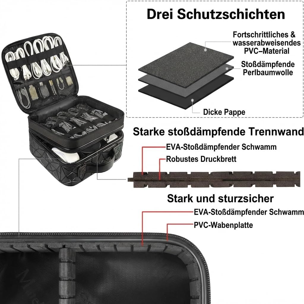 MATEIN Kabeltasche Organizer mit Verstellbarer Trennwand, Kabeltasche Reise 3 Schicht Kabel Organizer Tasche, Kabel Tasche für DJ‑ und Musikequipment, Elektronik‑Zubehör‑Organizer, Schwarz