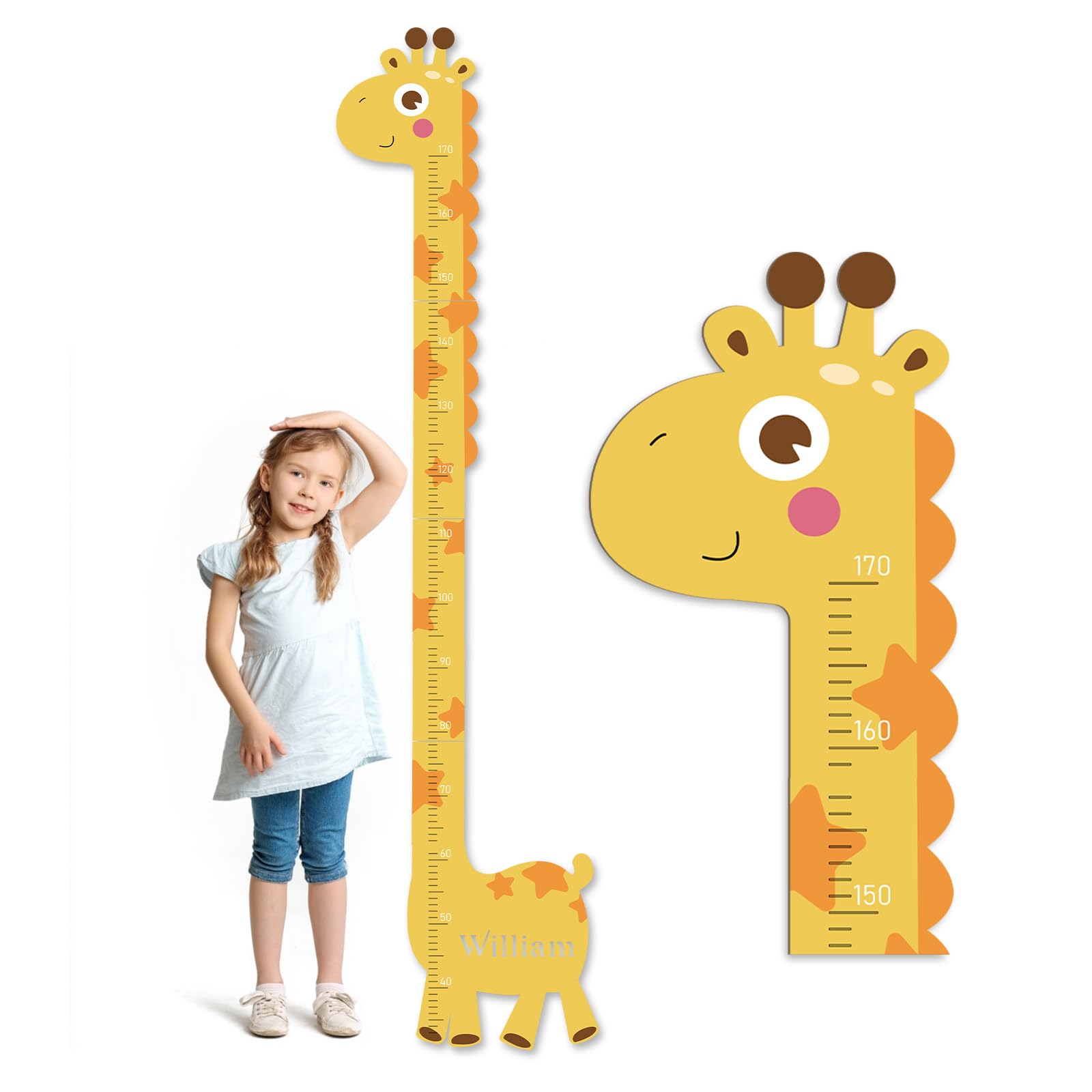 CHARMIBLE Personalised Wooden Print Height Chart for Kids, Custom Name Wall Hanging Measuring Ruler for Child, Removable Wood Baby Measuring Wall Chart for Bedroom Nursery Wall Decoration (Giraffe a)