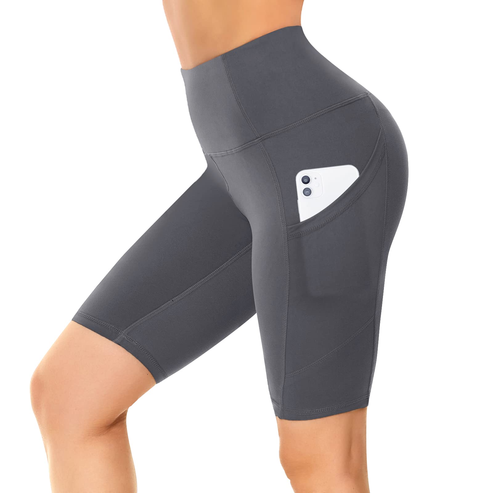 Womens Quick Dry Gym High Waist Yoga Workout Sports Biker Shorts with 2 Side Pockets | Outdoor Running Slim Fit Activewear Pants | Women Tights-image-1