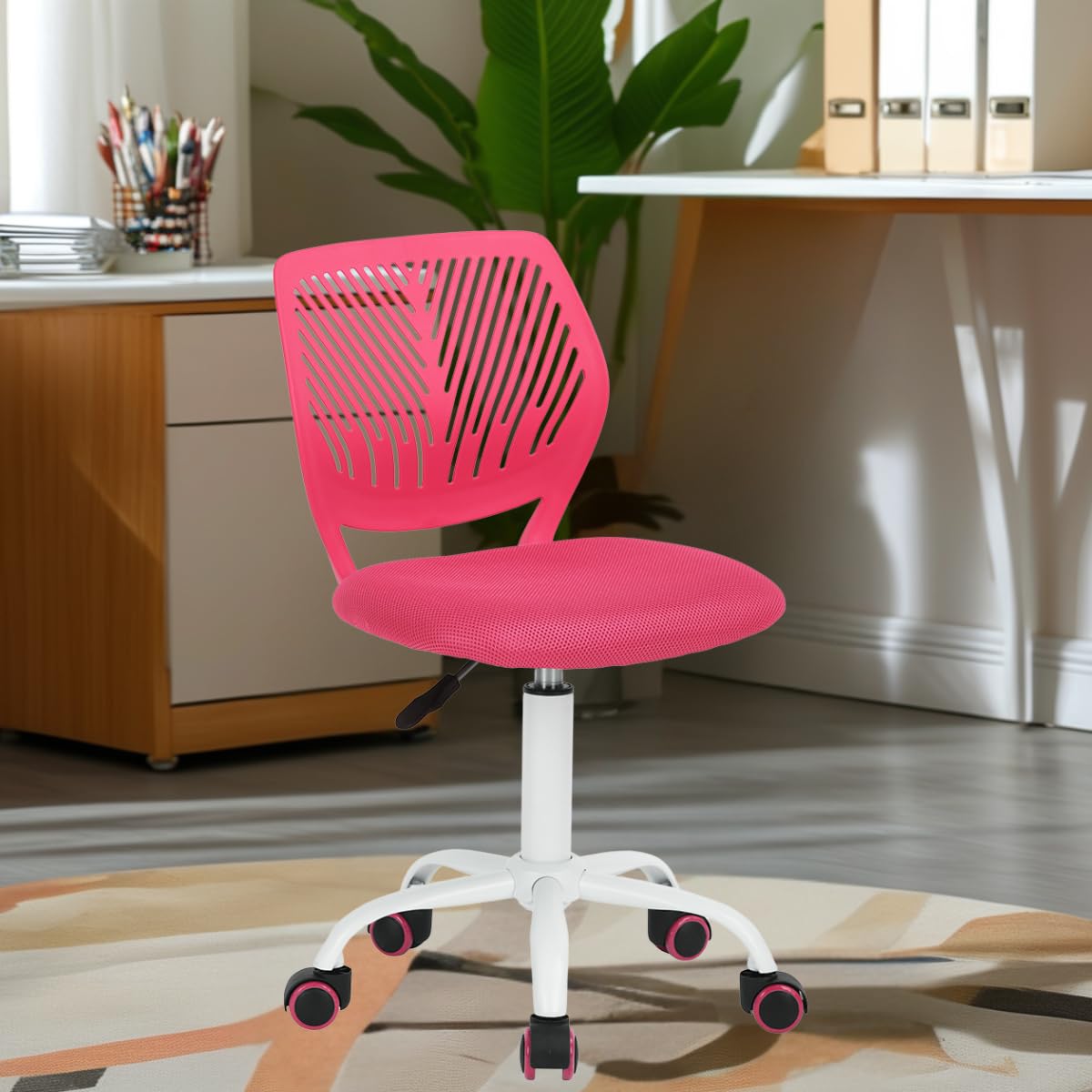 FurnitureR Fauteuil de Travail pivotant à 360° pour Adolescentes avec Dossier en Maille PP Hauteur réglable Rose