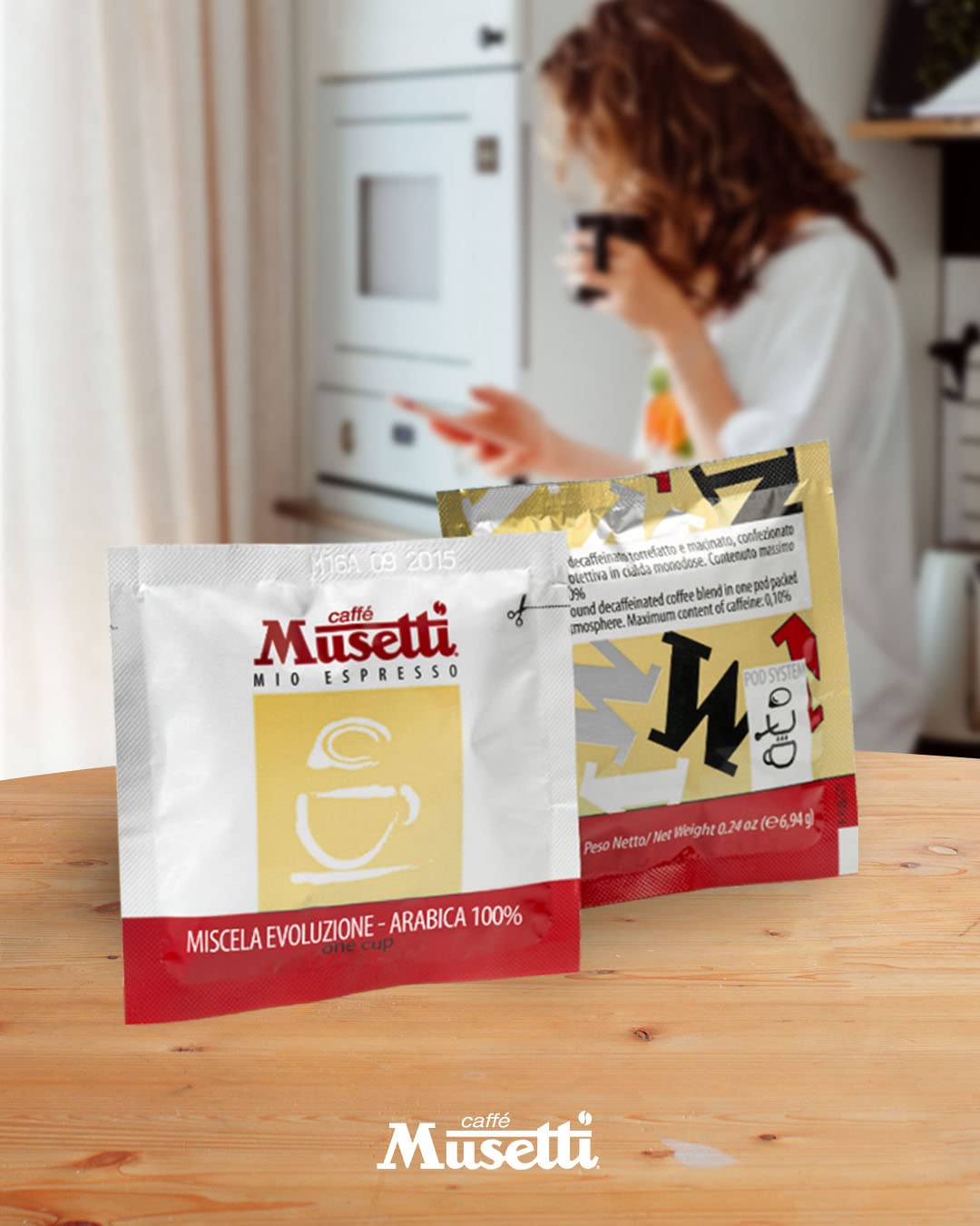 Musetti Kaffee, 150 kompostierbare Kaffeepads, 100% Arabica Evolution Blend mit zartem und fein-säuerlichem Geschmack, in 44 mm Filterpapier