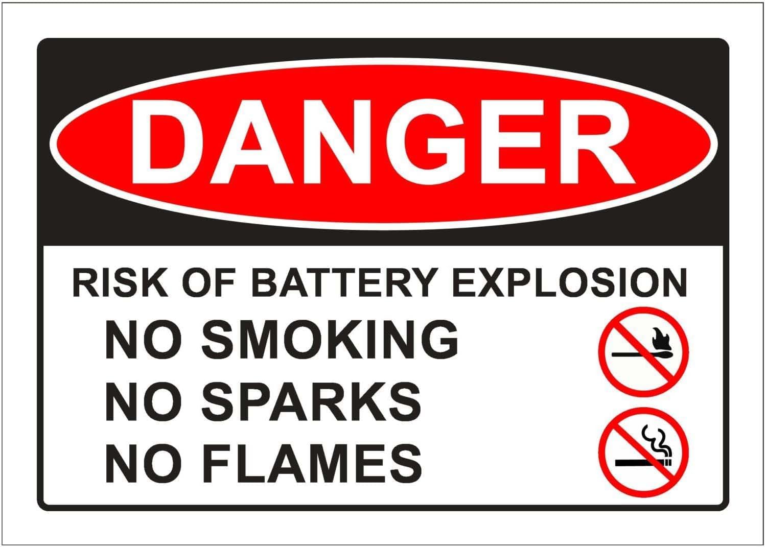 Danger Risk of Battery Explosion No Smoking No Sparks Rust Free Aluminum Tin Sign - Industrial/Commercial Decor with Pre-Drilled Holes for Garage, Factory - 12x16 Inch​