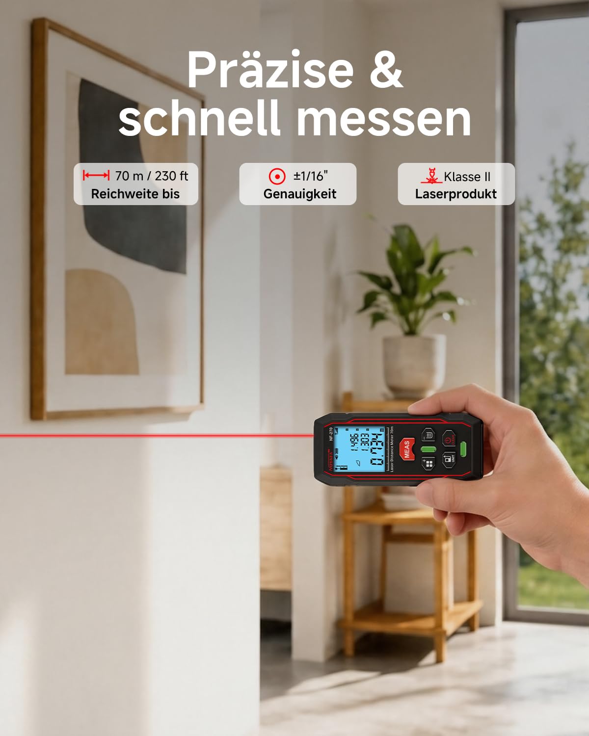 NOYAFA 70 m Laser Entfernungsmesser, Digitales Lasermessgerät