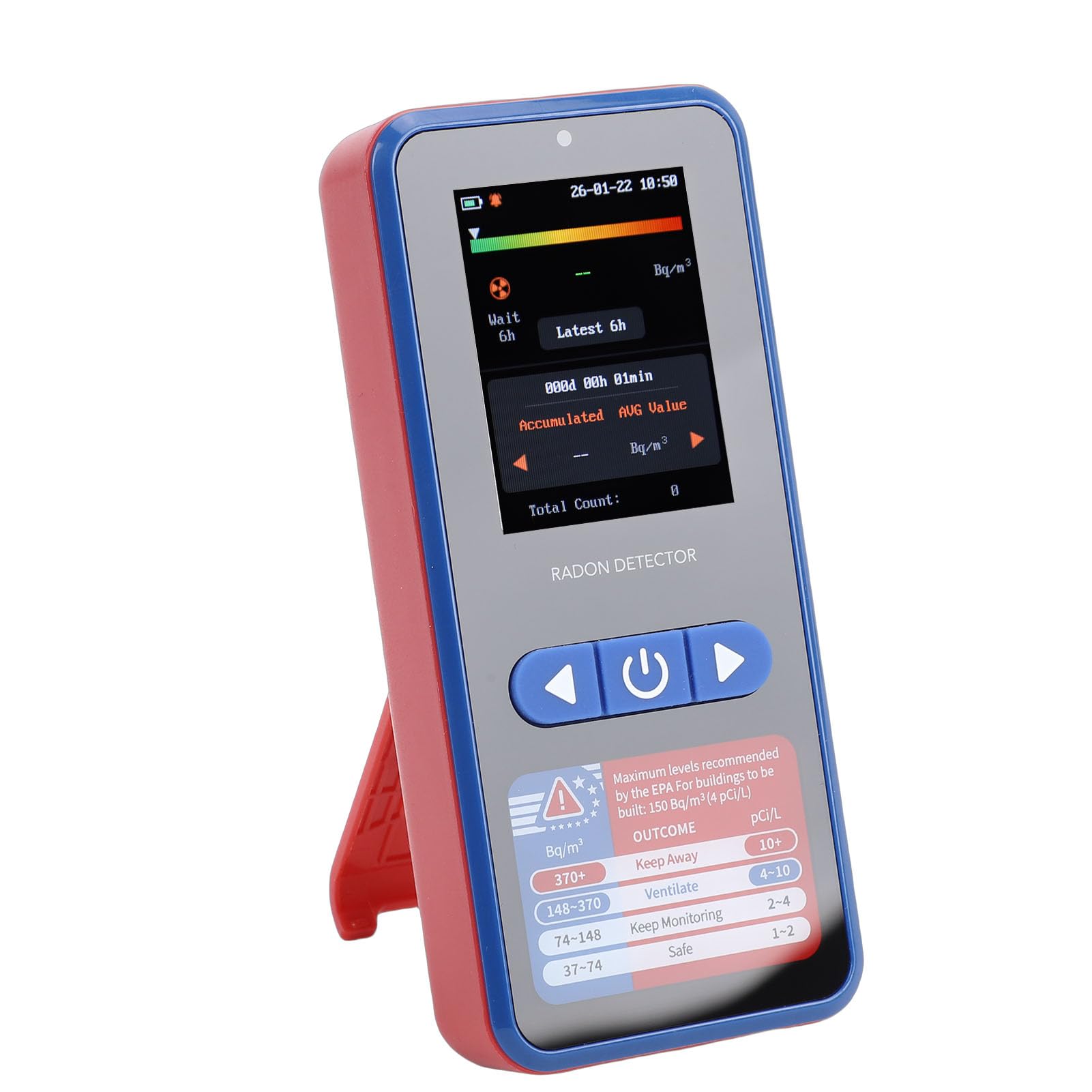 Keenso Detector de Radón Portátil, Herramienta de Prueba Precisa de Radón para Mina de Sótano, Pantalla TFT de 2 Pulgadas, 1 Unidad