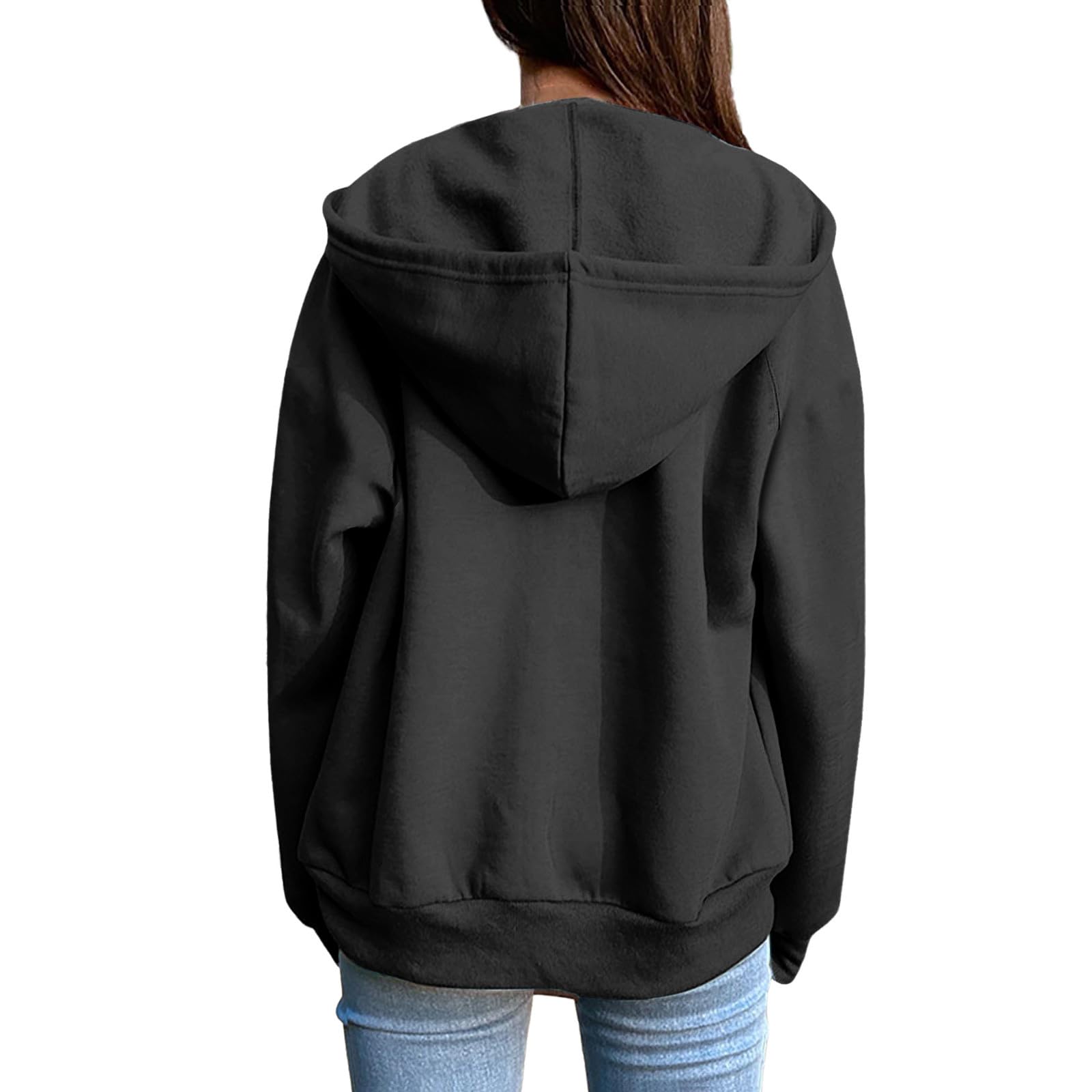 Sweats À Capuche Femme Sweat Zippé Femme Veste Sport Femmes avec Poches Mode Sweatshirt Manches Longues Hoodies Casual Baggy Couleur Unie Sweatshirts Grande Taille 2025 Automne Hiver