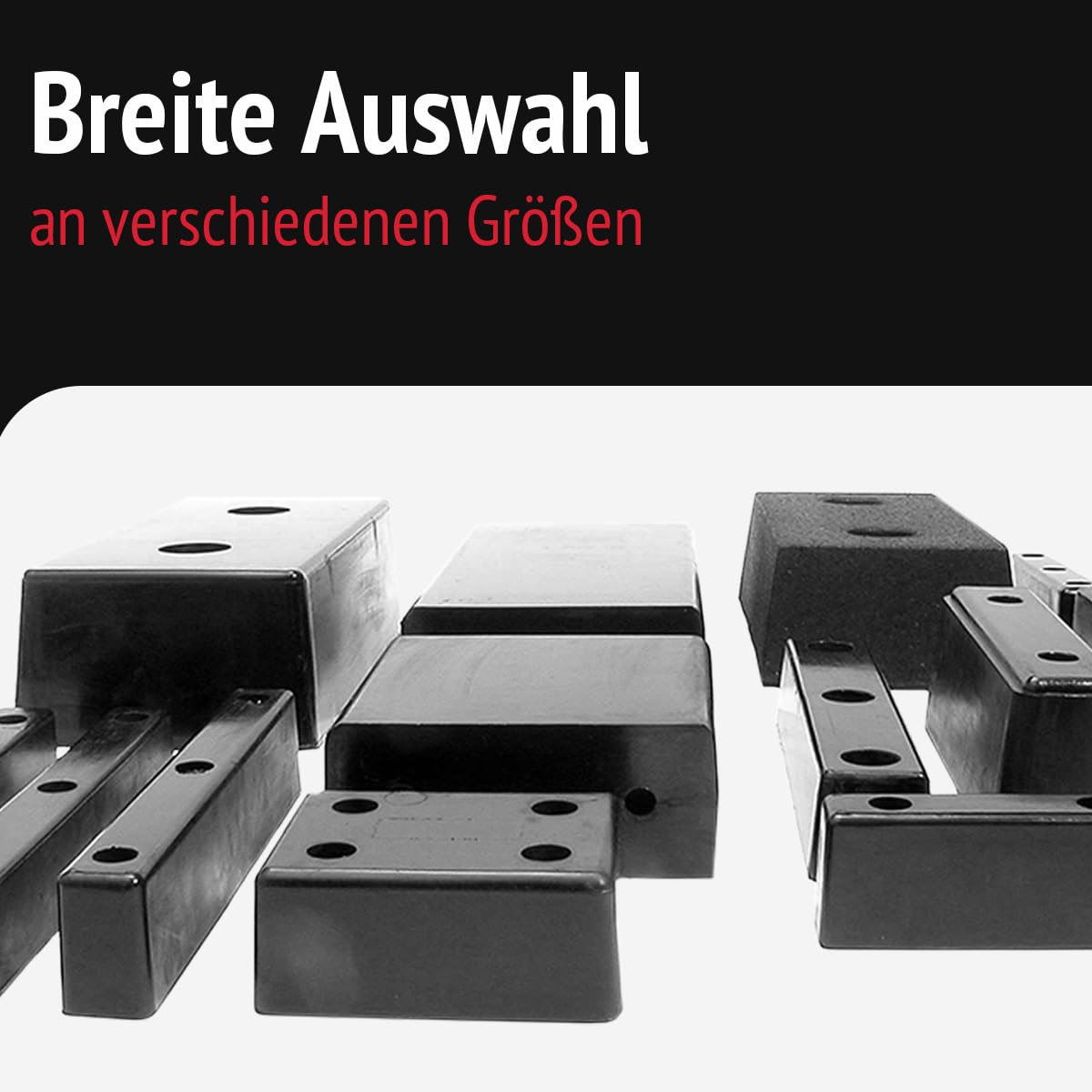 Anfahrpuffer Bulli-B 140 | 500x250x140mm Gummipuffer für Rampen und Standard-Überladebrücken. Schützt LKWs, Wechselbrücken und Gebäude | Lochabstand: 250mm; Lochdurchmesser: 62mm