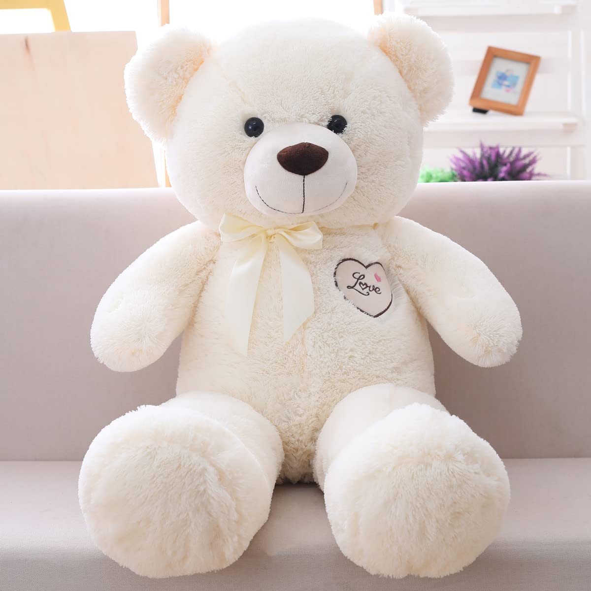 uHousDecoTeddy Bear Stuffed Animals, Cute Soft Plush Bear Toy with Love Heart for Girl Children Girlfriend Valentine's Day, 43-inch, White
