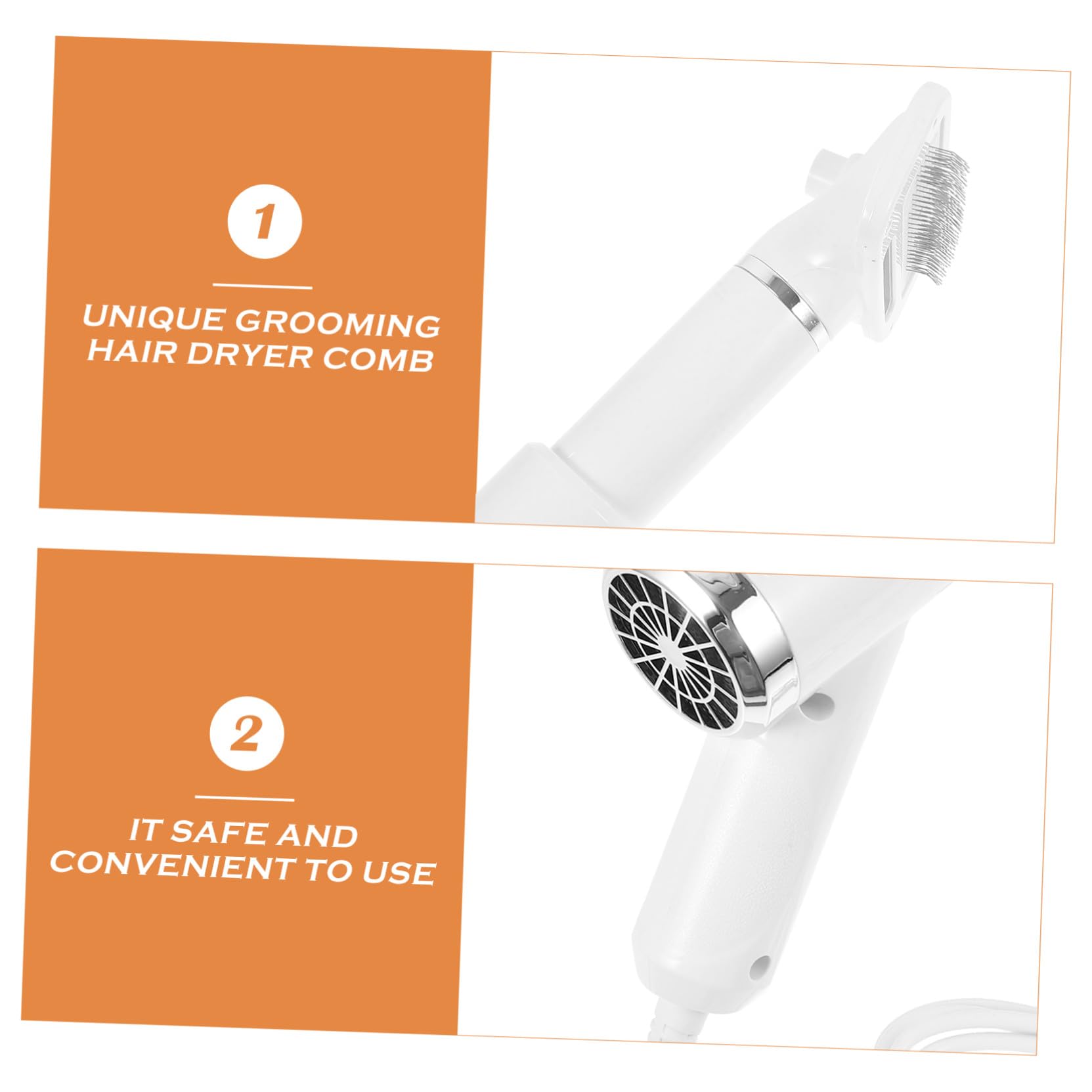 TEHAUX Peigne Sèche-cheveux Portable pour Animaux en Plastique Blanc, Brosse Démêlante Silencieuse pour Chien et Chat, Outil Pratique pour Toilettage à Domicile
