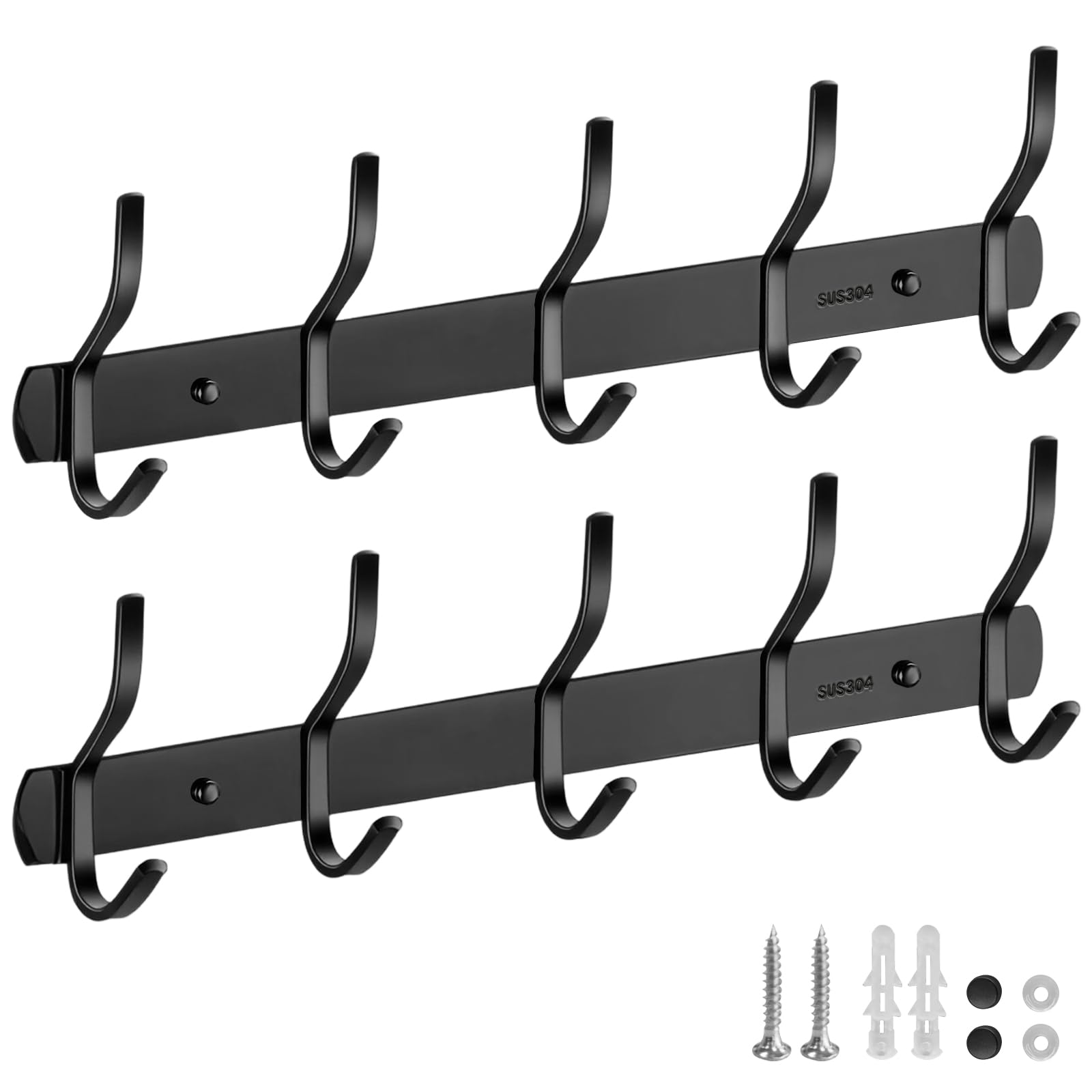 Ganchos gruesos de acero inoxidable 304 – 40,6 cm, 5 ganchos de dos ganchos para colgar en la pared, resistente al óxido, soporte de pared, ganchos antideslizantes para toallas, soporta hasta 44
