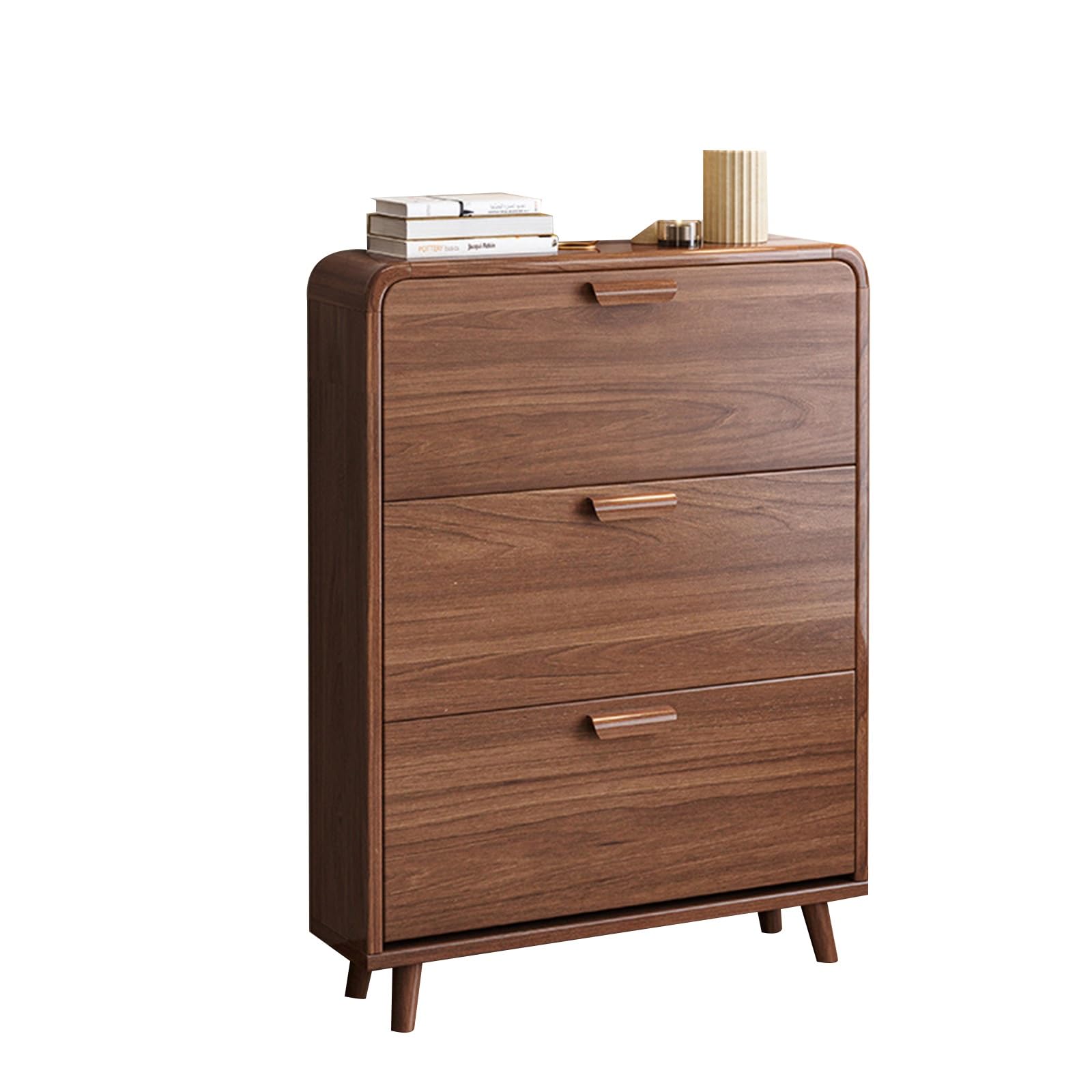 POLGDW Narrow Wooden Shoe Cabinet with Hidden Drawers Independent Design Doors for Living Room & Bedroom Storage (Brown 60 x 17 x 118 cm)