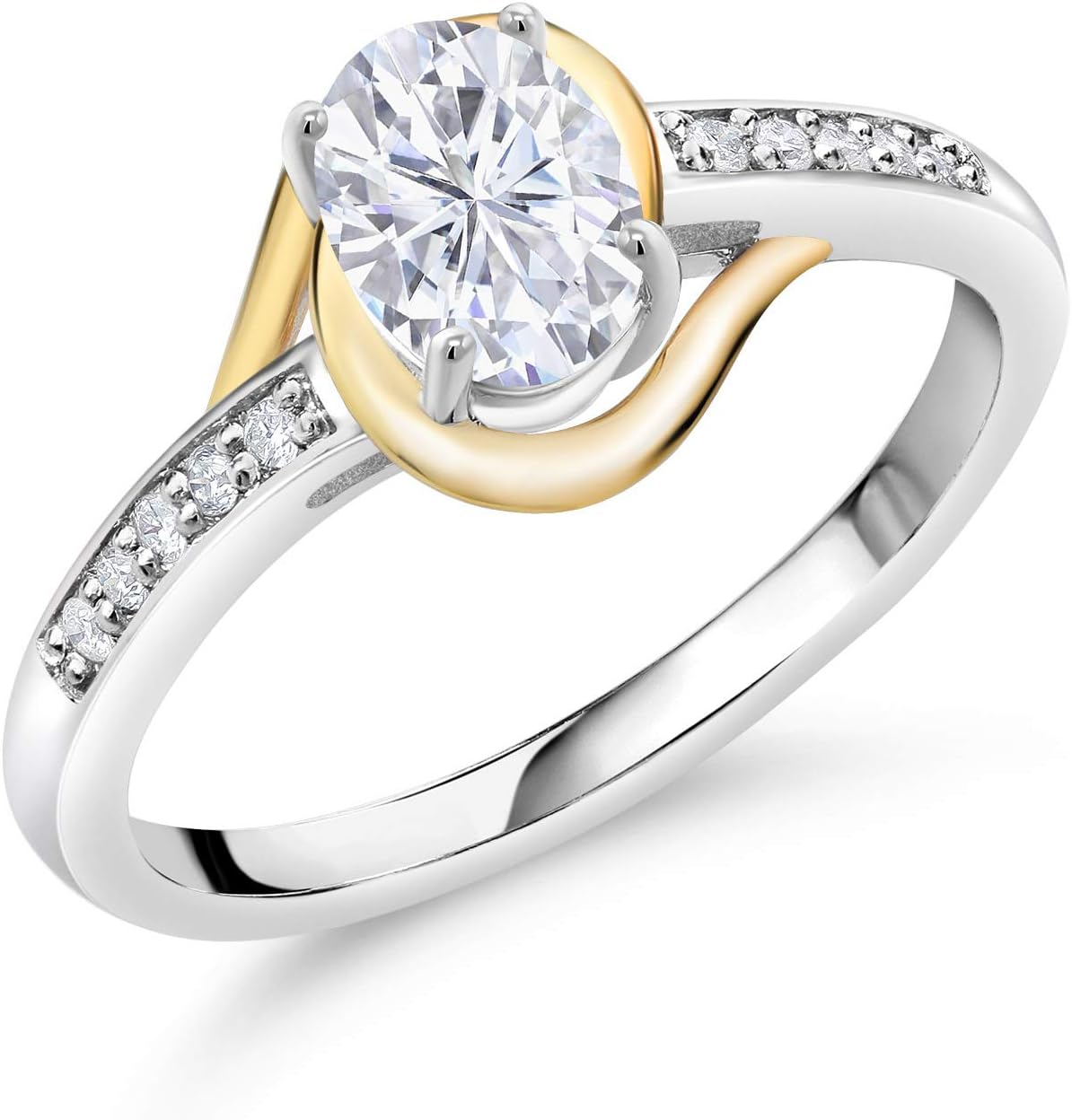 Gem Stone King 10K Yellow Gold and 925 Sterling 7X5MM Oval Gemstone Birthstone and White Lab Grown Diamond Engagement Ring | Wedding Anniversary Promise Ring for Women