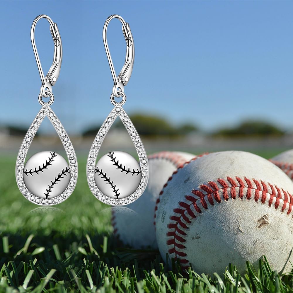 Softball Baseball Earrings for Women 925 Sterling Silver Sport Dangle Hoop Earrings Jewelry Gifts for Players and Coaches - Image 7