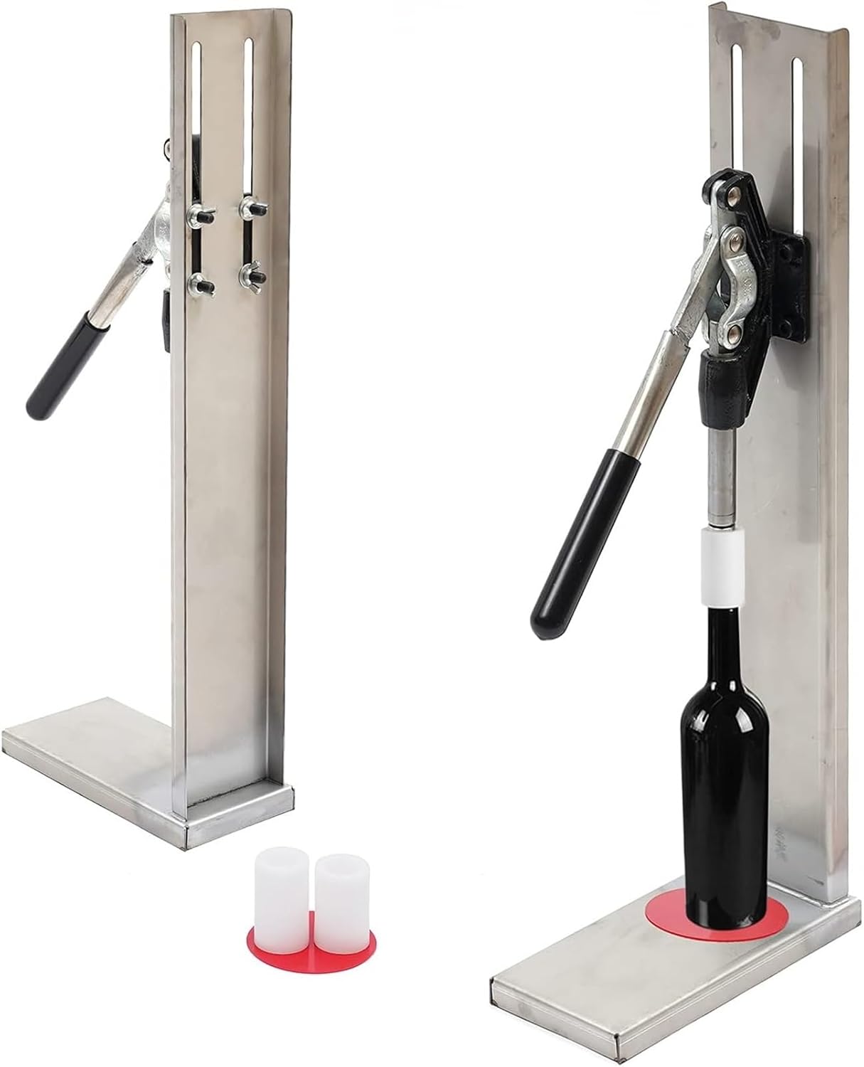 Wine Corker Stainless Steel Wine Bottle Corking Machine Manual Bottle Corks Pressing Stopper Machine Tool 200/375/500/750ml Bottle Corking Corks Inserting Tool for Business Banquet 2 POM Head