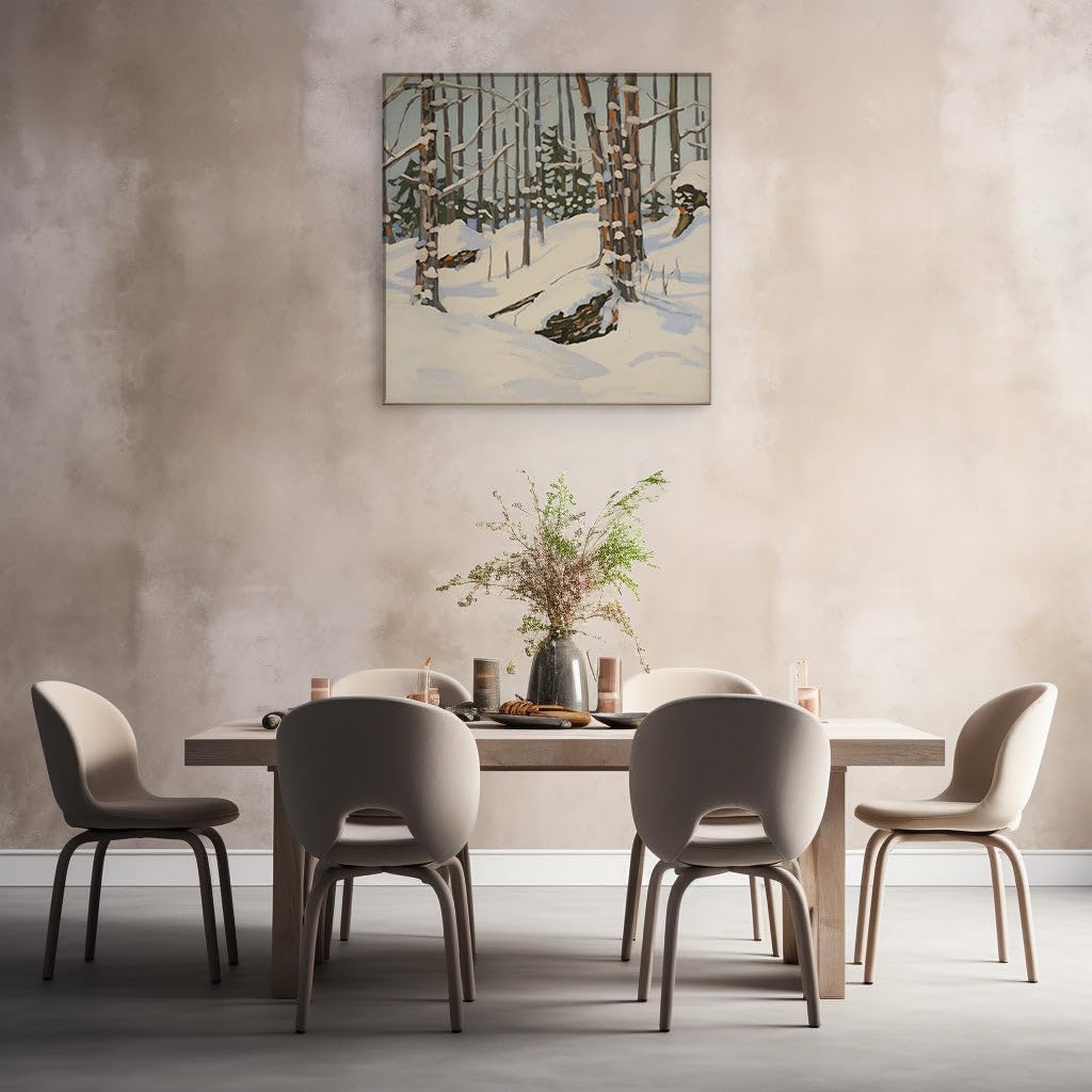 Canvas for Living room. Whispering Winter: A Serene Snow-Covered Forest Captured on Canvas, 27 x 18 inch Canvas Wall Art - Modern Home Decor