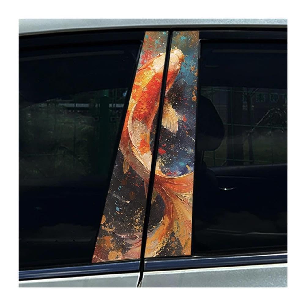 Body Parts 2PCS Auto Center Column Decals Graffiti Koi Carp Tiger Dragon Car B Pillar Sticker Waterproof(K)