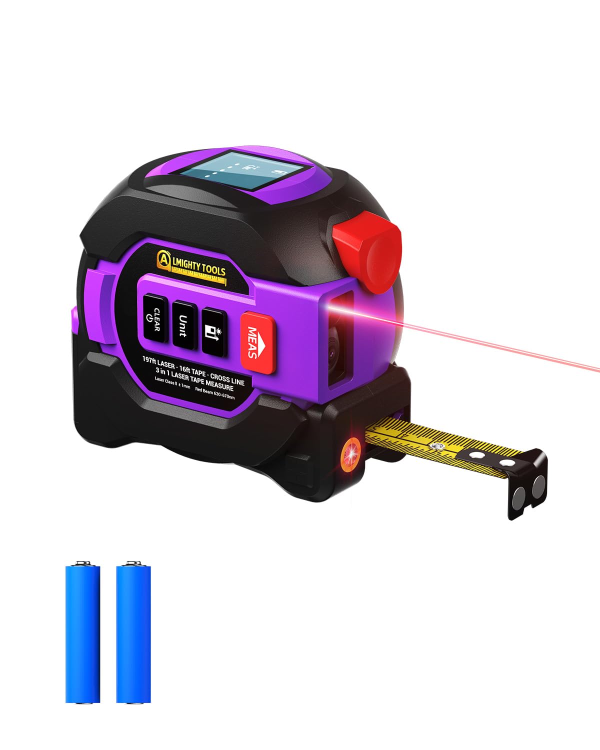 Metro a nastro laser digitale 3 in 1, misuratore di distanza laser da 60 m, metro a nastro digitale con linea trasversale, blocco automatico, interruttore unità ft/in/m, area di misura, volume