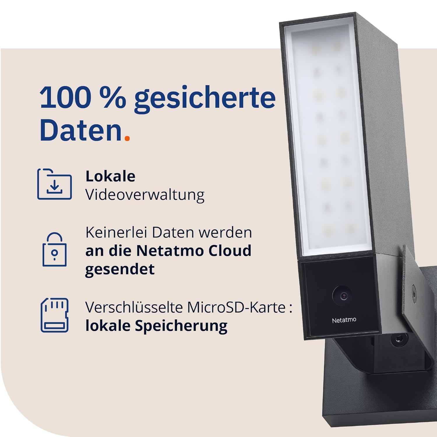 Netatmo Smarte Überwachungskamera Außen, WLAN, Integrierte Beleuchtung 12W, Video HD 1080p 4MP, Bewegungserkennung, Nachtsicht, Ohne Abonnement, zusätzliche Micro-SD, NOC -AMZ