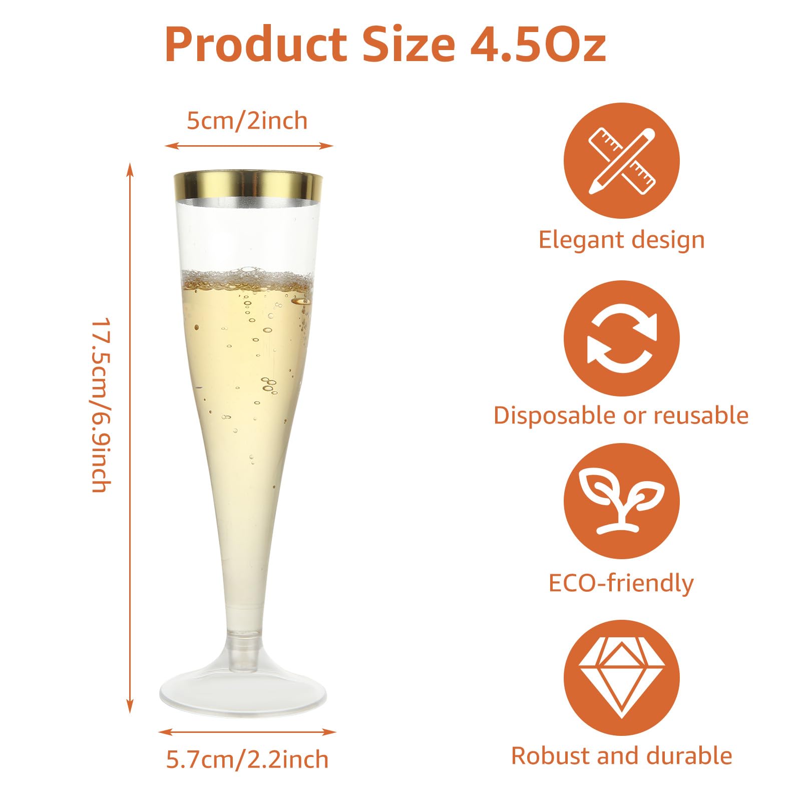 DAJAVE 100 flute da champagne in plastica da 135 ml, riutilizzabili, trasparenti, per feste, matrimoni, compleanni e uso quotidiano