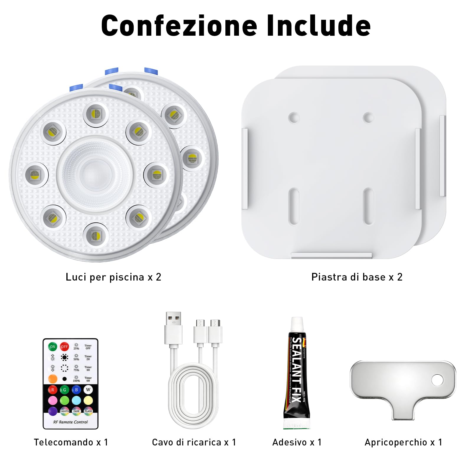 Luci per Piscina Fuori Terra Galleggianti Ricaricabile con Telecomando, 16 Colori Luce LED RGB Subacquea Impermeabile IP68 per Acquario Laghetto Giardino Festa, 2 Pezzi