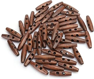 Watris Veiyi Wooden Toggle Buttons, 50PCS 2 Holes Oval Wood Buttons for DIY Coat Sweater Accessories, Dark Coffee, 2.0x0.5in