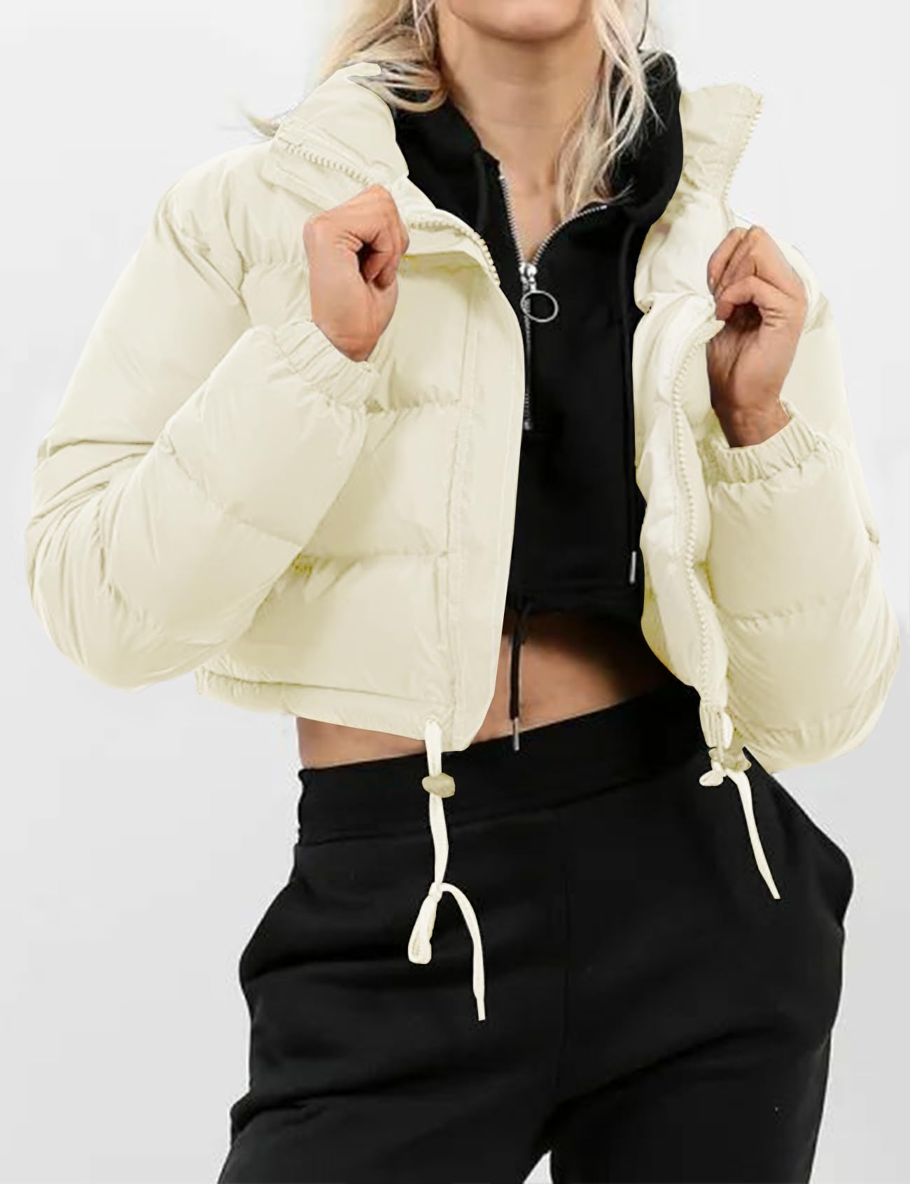 Gihuo Women' s Cropped Quilted Puffer Jacket Outerwear Coats
