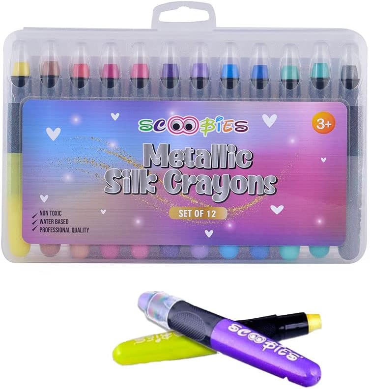 Scoobies Metallic Silk Crayons Pack of 12 Colours Comes In Portable