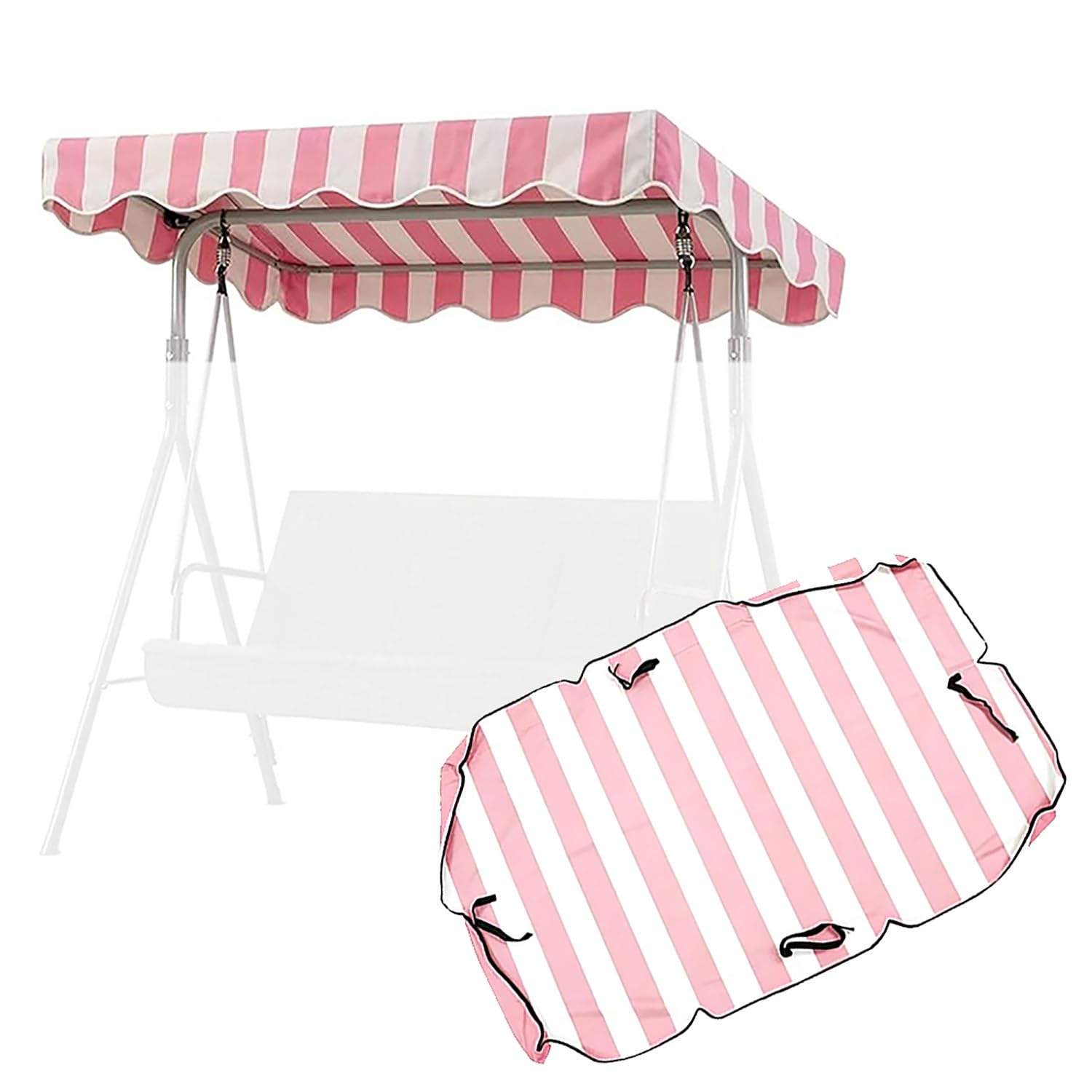 YCXHGK Large Garden Swing Awning Cover, Waterproof Striped Swing Canopy, Outdoor 3 Seater Patio Anti-UV Hammock Top Cover Replacement(Pink,213x122cm/83.9x48.0in)