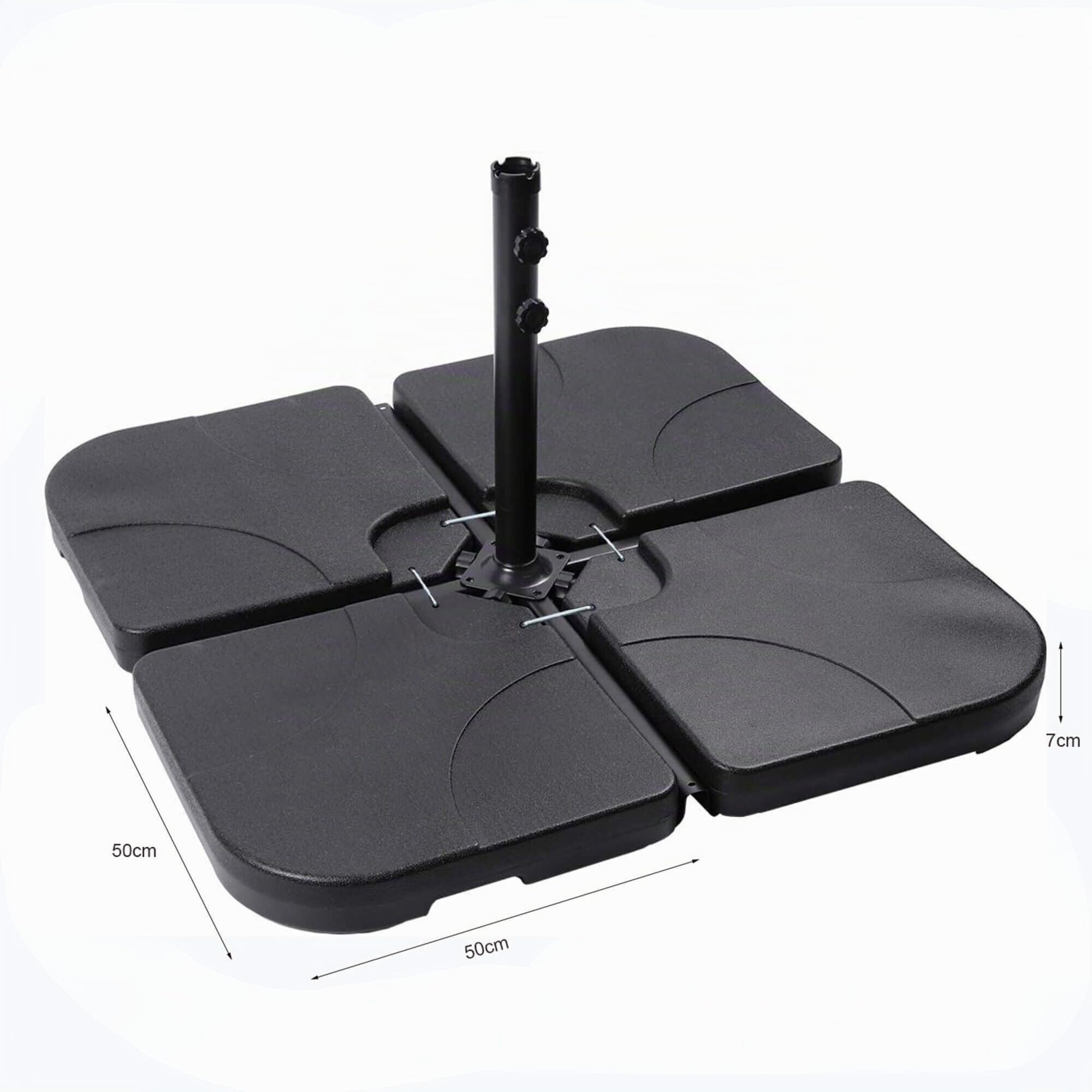 AKORD Pied de Parasol Carré UB 50x50 4 pièces | Pied de parapluie pour parasol 60 L / 80 kg Remplissable avec de L'eau ou du Sable | Matériau HDPE | Noir