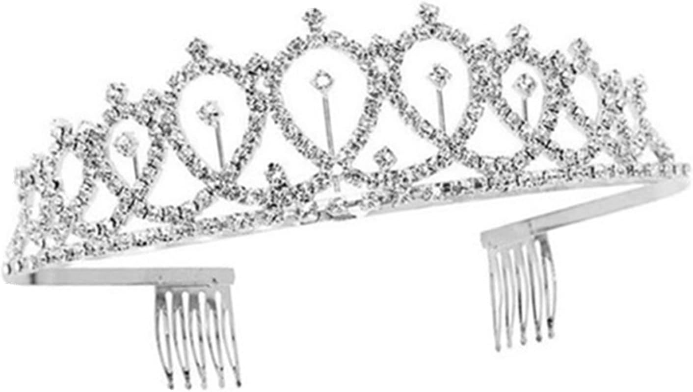 Silver Rhinestone Tiara Crown, Crystal Crown with Comb for Bridal Party Wedding Birthday Carnival Girl Holiday Celebration