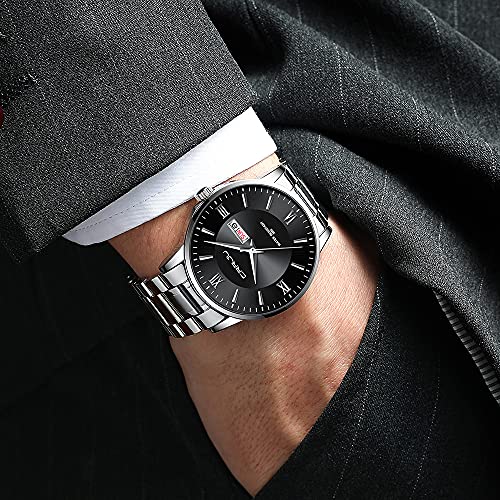 Image of CRRJU Men's Fashion Luxury Stainless Steel Watches for Men Business Auto Date Chronograph Analog Quartz Wristwatches