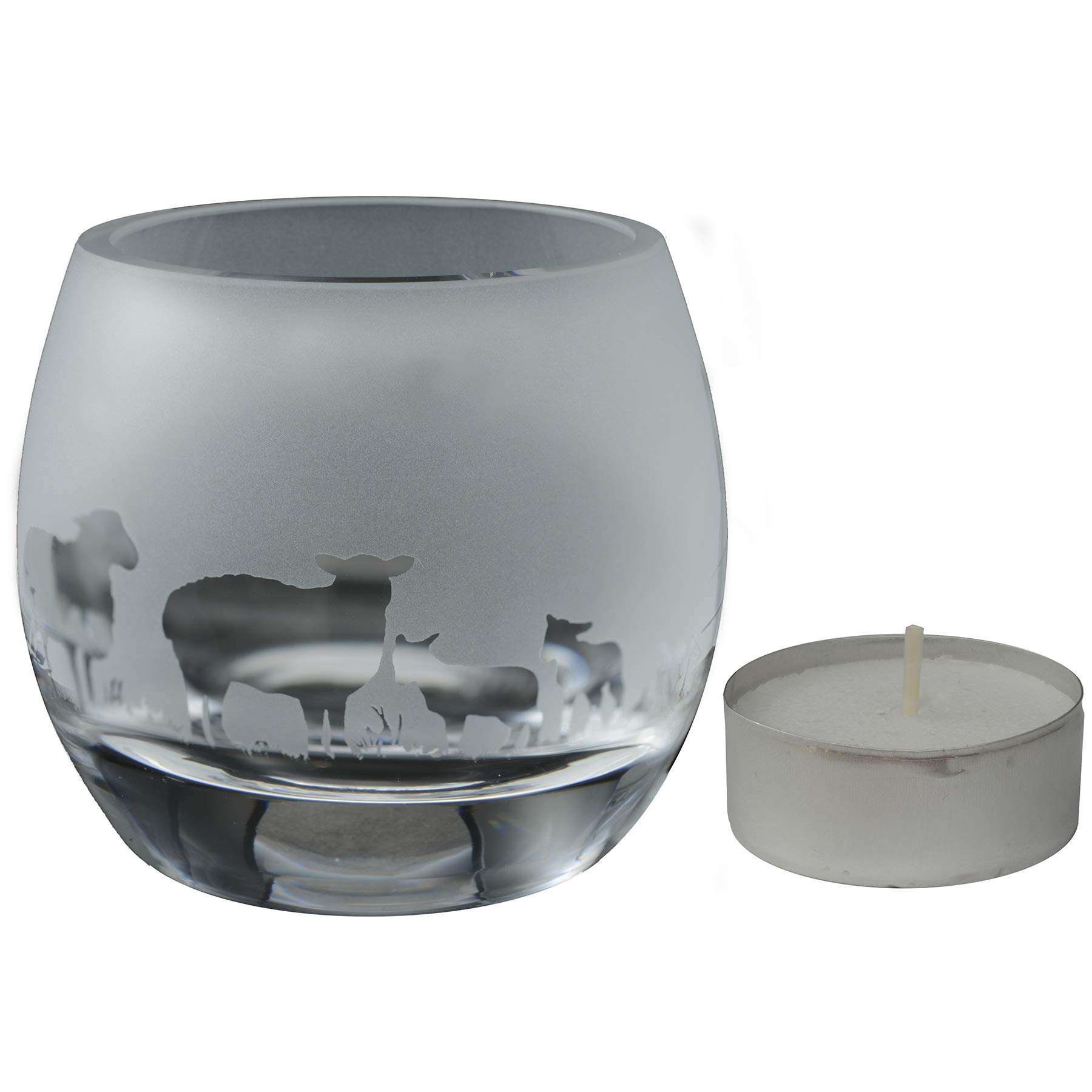 Milford Collection Animo Glass Small Crystal Animal Glass Tealight Candle Holder - Sheep