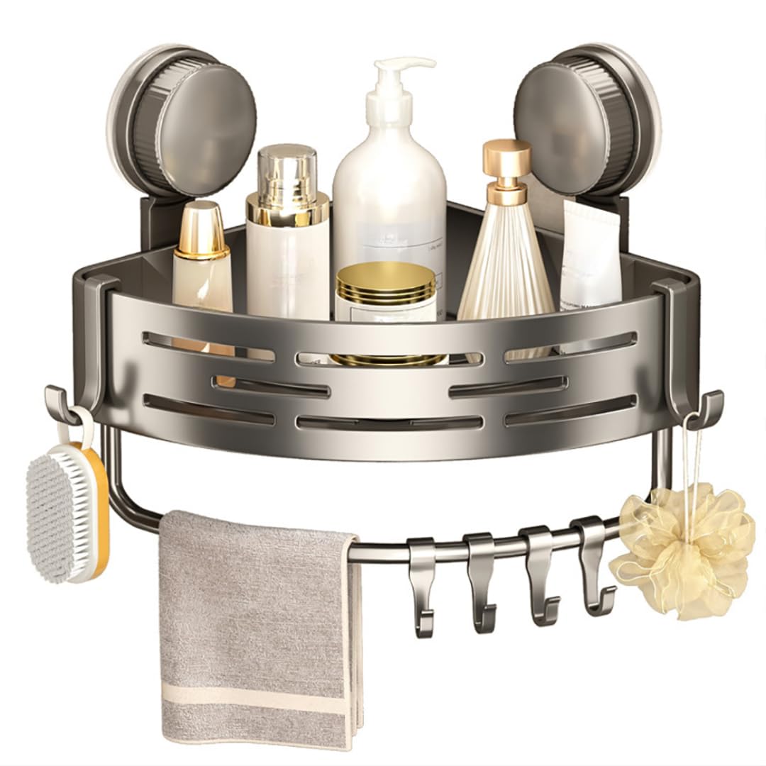 Corner Shower Caddy Storage Rack for Bathroom Kitchen No Drilling with Adhensive Suction Cup Removable Towel Rod and