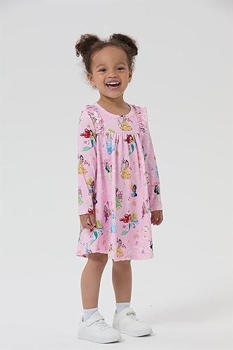 Vista 4 de Disney Vestido de princesa Frozen Elsa Minnie Stitch floral para niña pequeña, línea A, manga larga, ropa casual de otoño para niños de 2 a 6 años