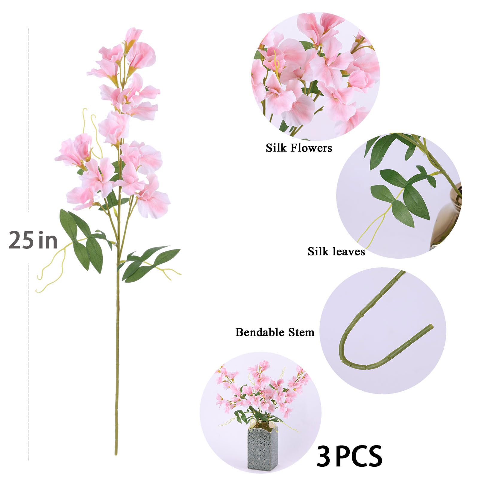 Lot De 3 Grandes Tiges De Fleurs Artificielles En Nylon - XL 96 Cm, Tête 17 Cm - Marron