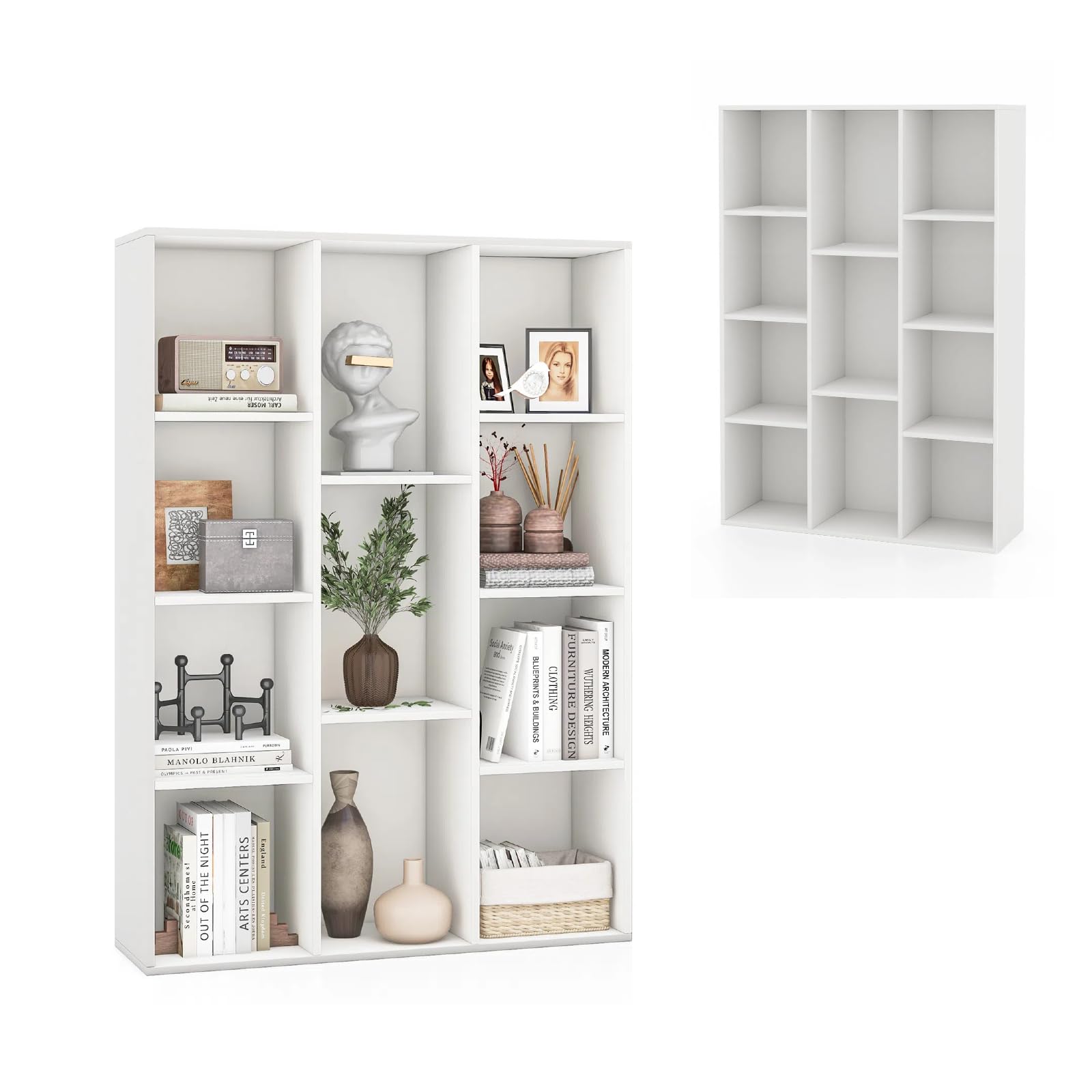 KOMFOTTEU Libreria Aperta con 11 Scomparti, Libreria a Cubi, Arredamento Casa, Scaffale da Ufficio, 74 x 24 x 106 cm (Bianco)