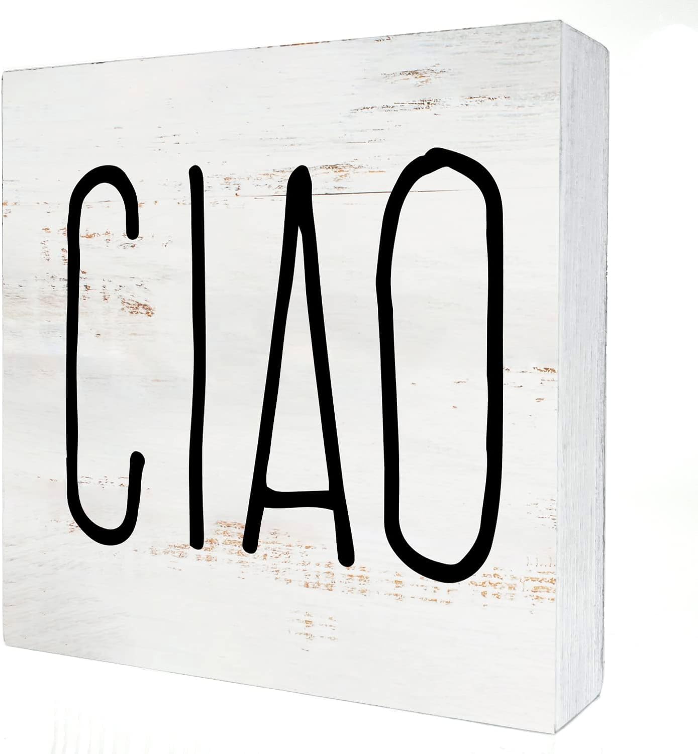 Ciao Box Sign 5x5 Inch Rustic White Wooden Farmhouse Decor