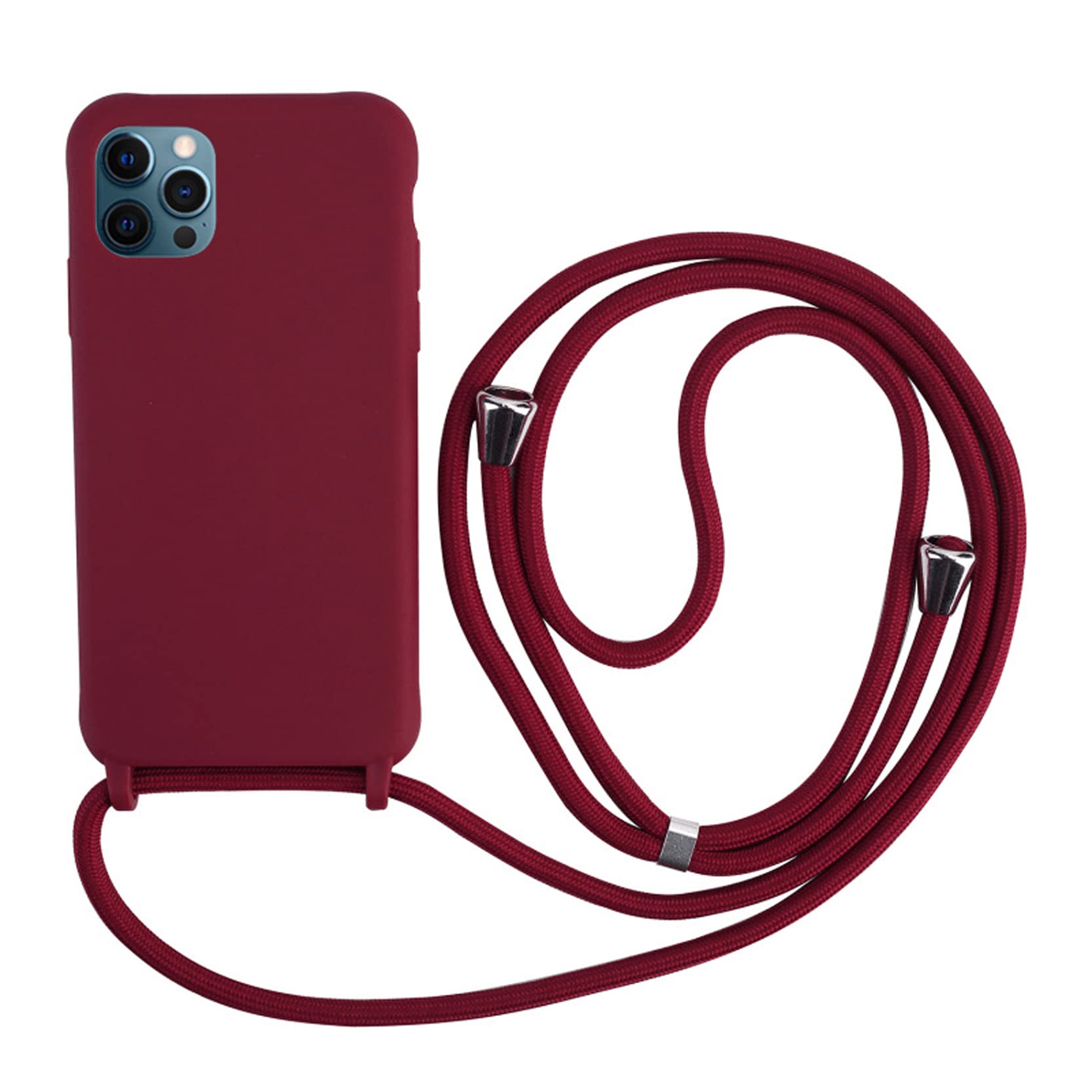 2NDSPRlNG Crossbody Case Compatible with iPhone 13 Pro 6.1,Soft Silicone Shell with Neck Cord Lanyard Strap,Red