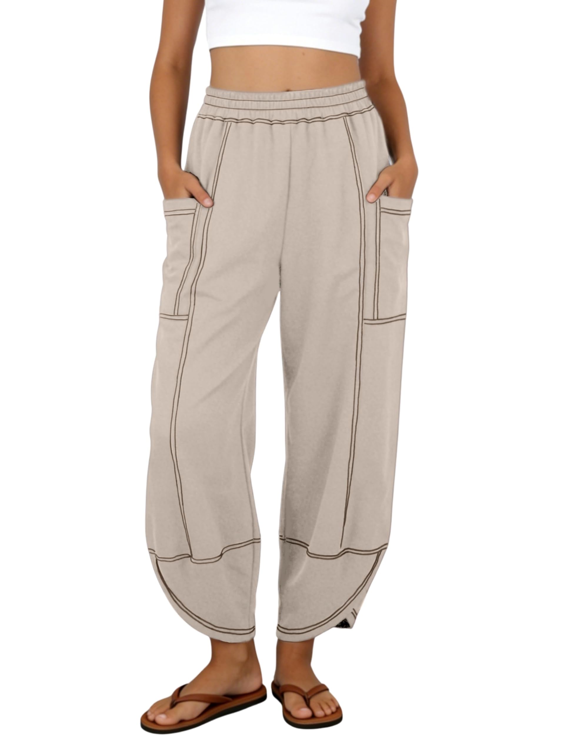 Womens Baggy Wide Leg Pants 2026 Summer Casual Elastic High Waist Palazzo Lounge Sweatpants with Pockets