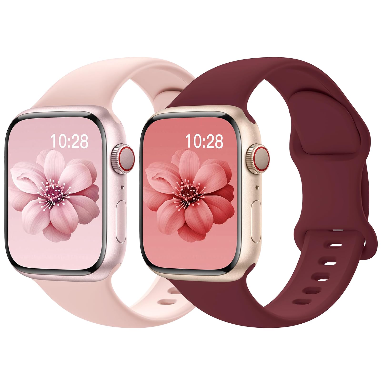 Yoohoo 2 Stück Silikon Armband kompatibel mit Apple Watch 40mm 41mm 42mm 44mm 45mm 46mm 49mm für Damen Herren,Sport Armbänder für iWatch 11 10 9 8 7 6 5 4 3 2 1 Ultra Ultra2 Ultra3 SE 3/2/1