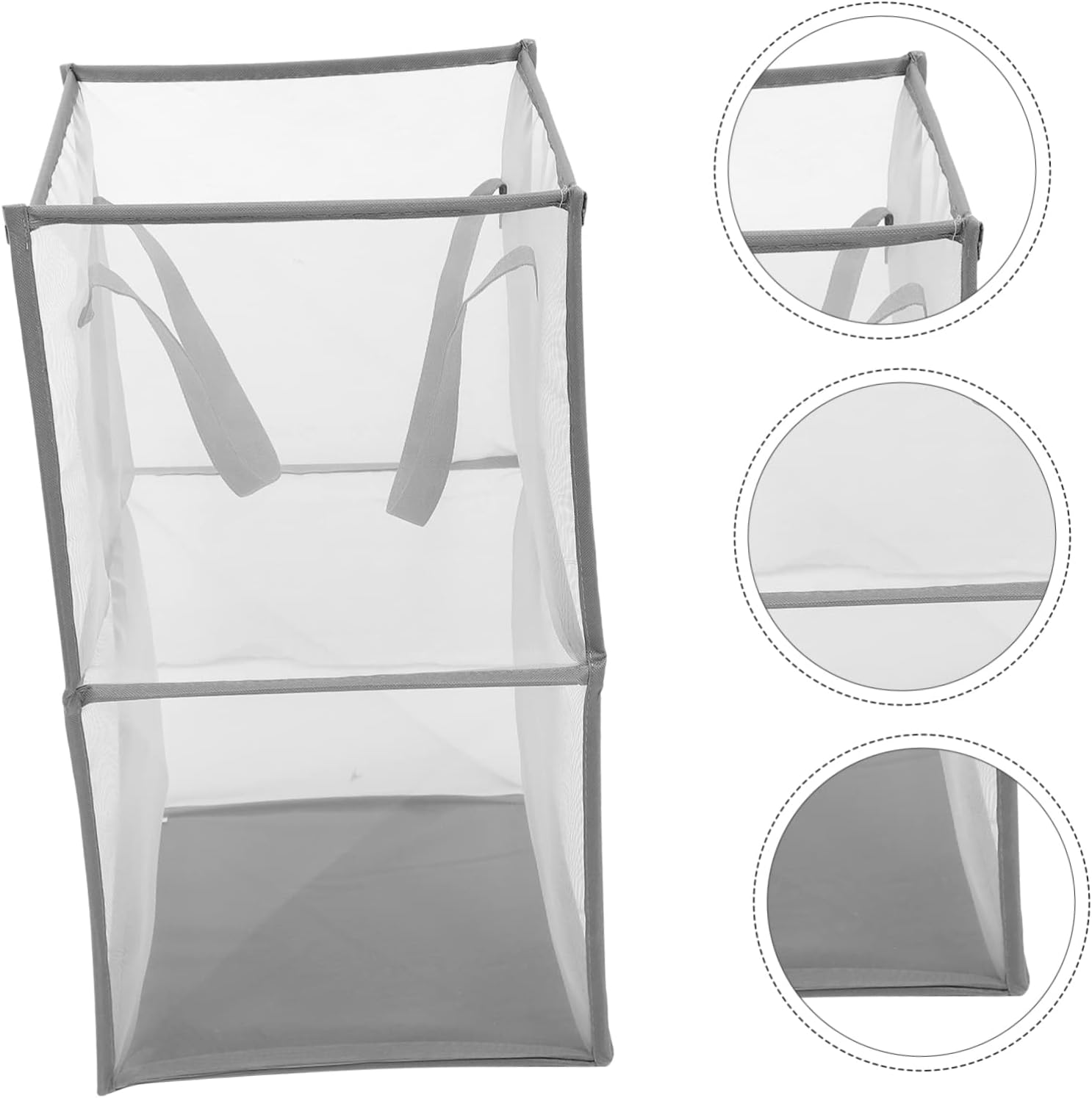 SMASOLO Foldable Laundry Hamper Grey Mesh Basket Double Clothes Organizer PP Polyester Material Portable Laundry Storage for Bathroom Bedroom