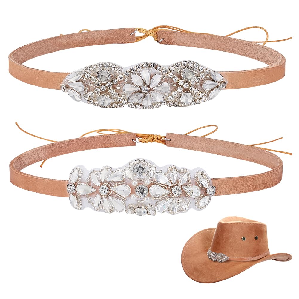 BENECREAT 2 Bande de Chapeau de Cowboy en Strass Ceinture Ajustable de 112cm pour Chapeau de Cowboy Western Accessoire de Chapeau pour Femmes et Hommes.
