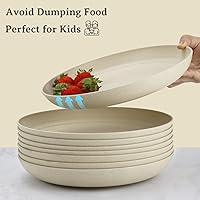 Vista 4 de Wrova Platos de paja de trigo – Juego de 8 platos llanos irrompibles de 8 pulgadas – Platos de plástico aptos para lavavajillas y microondas