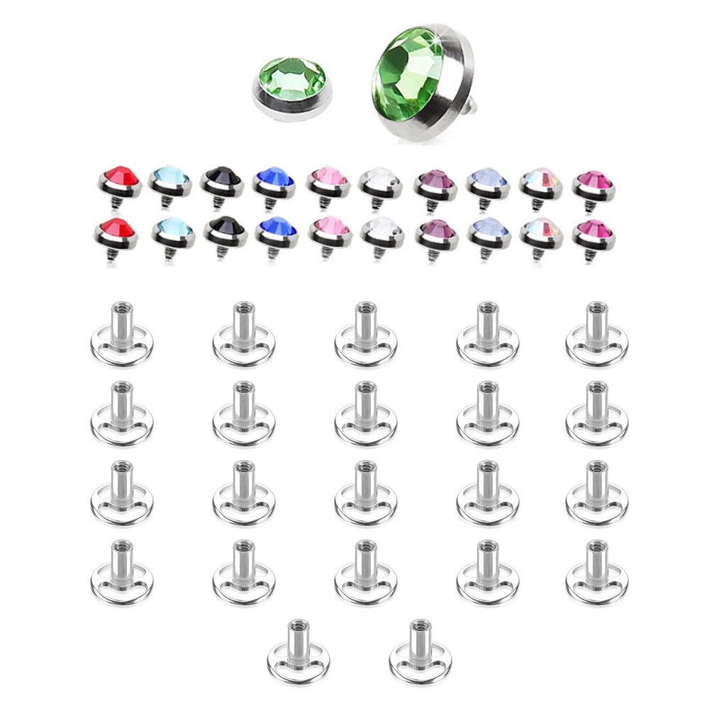 Pierceplex Dermal Piercing Professional Kit Jewelry Multi Press-Fit Gem 22 Tops & 22 Bottoms