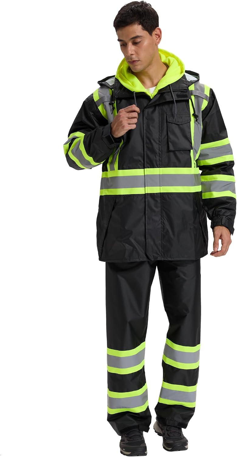SRsafety High Visibility Rain Gear, Class 3 High Visibility Work Rain Gear for Men, Construction Rain Suits