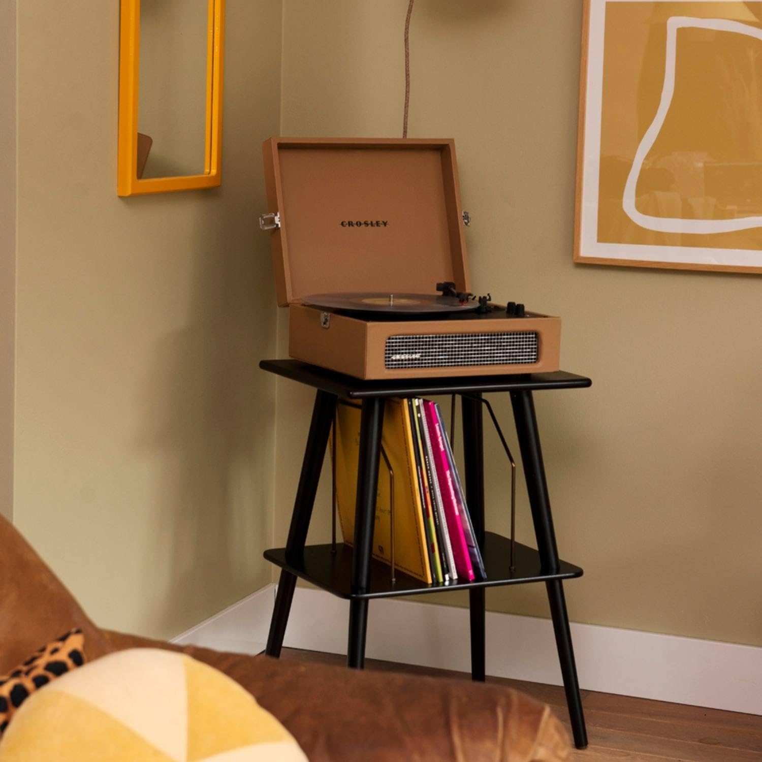 Crosley ST66-BK Manchester - Soporte para Tocadiscos con Almacenamiento de Cables, Color Negro