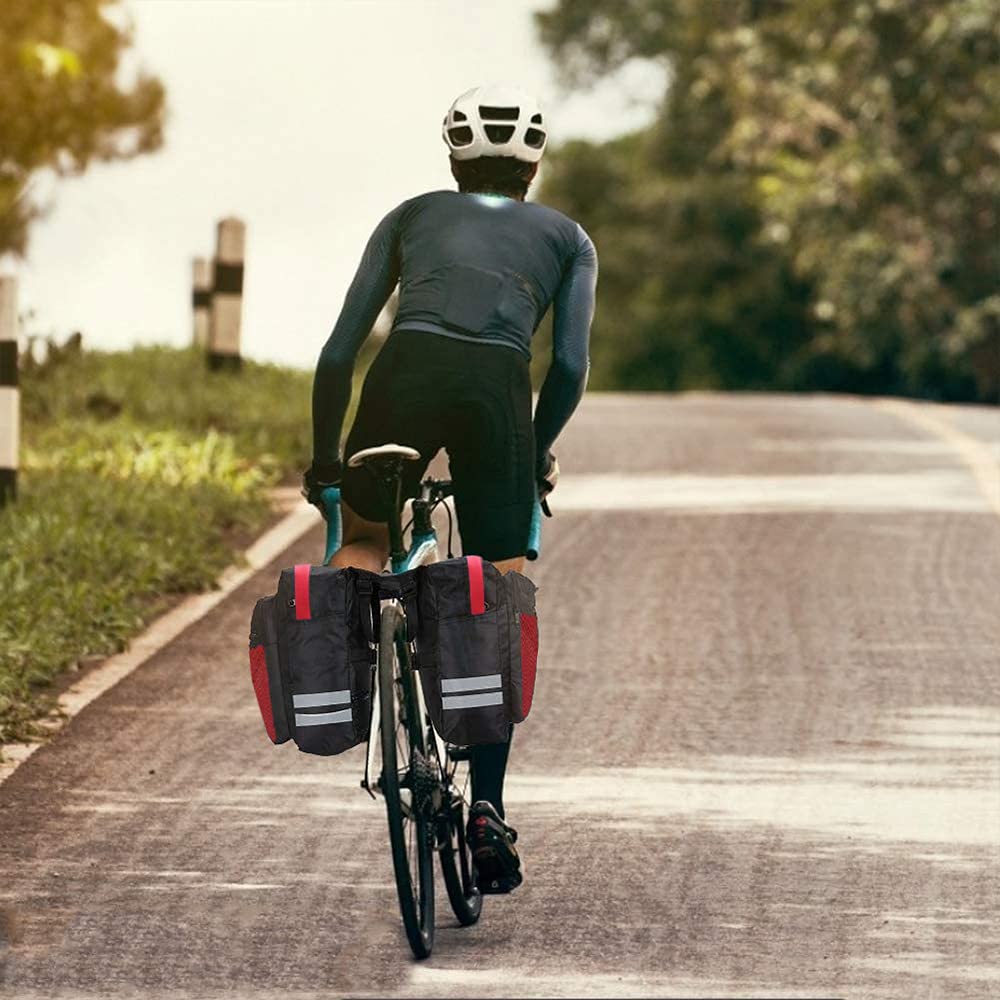Borsa per bicicletta, Doppia Borsa Posteriore Bici, Impermeabile, per Viaggi, Quotidiano, Campeggio, Rosso