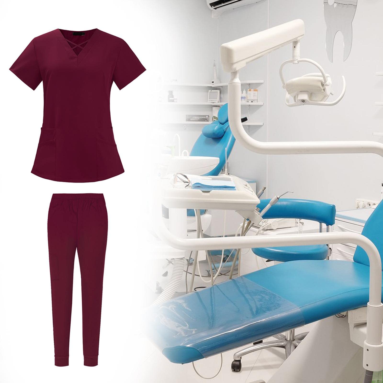 Conjunto de Uniforme Médico para Mujer, Pantalón Cómodos Y Sencillos con Bolsillos. Uniforme de Trabajo para SPA, Asistente de, Jogging Y E, Color rojo en S