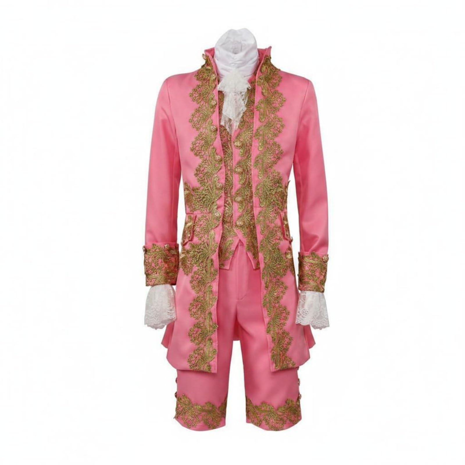 merishopp Halloween Medieval Prince Costume Cosplay Royal Prince Outfit Stage Performance Vintage Royal Suit Retro Design for Men, Pink, 3XL-picture-32