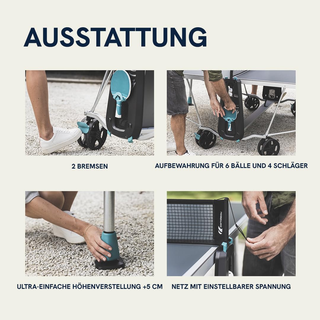 CORNILLEAU 200x - Outdoor Tischtennisplatte - Klappbar - Wetterfest - 5 mm Melaminharzplatte -Tischtennistisch für draußen - Turniermaße - Blau oder Grau