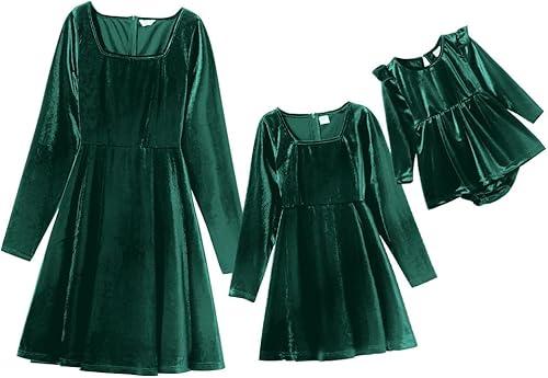 Miniatura 8 de Vestidos de Navidad para mamá y mí vestido de terciopelo a cuadros fiesta de Navidad mamá e hija trajes a juego para sesión de fotos